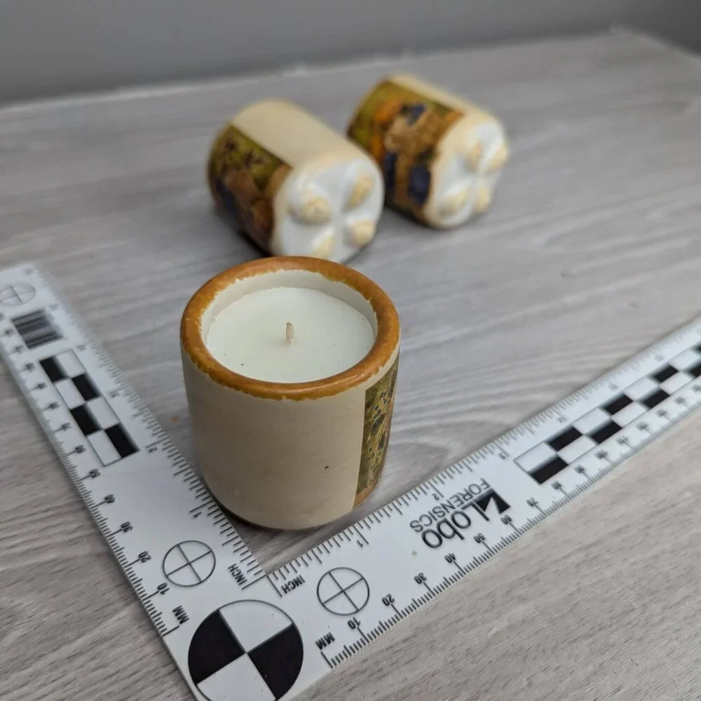 Set of 3 Ceramic Fall/Autumn Votive Sized Candle Holders with Candles Unused